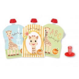 Lot de 3 gourdes réutilisables Squiz sophie la girafe + 1 embout