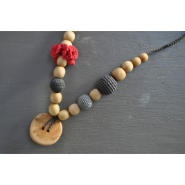 Necklace babywearing and breastfeeding Kangaroocare Physio Elephant Fuchsia Flower Series Limited Naturiou