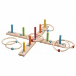 Goki Jeu de lancer d'anneaux avec 6 anneaux en sisal - Jouet en bois