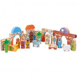Lanka Kade Bloc de construction grande crèche de Noël en bois (44 pièces + sac)