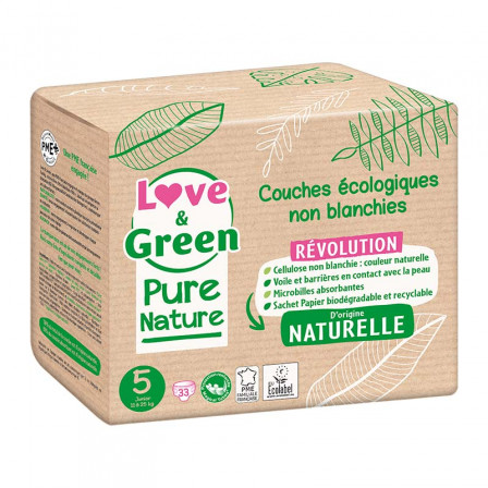 Pure Nature Couches certifiées Ecolabel et hypoallergéniques T5 x 33 Pure Nature Couches certifiées Ecolabel et hypoallergéniques T5 x 33