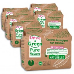Love and Green Pure Nature Pack 6x42 Couches jetables taille 3 (4 à 9 kg)