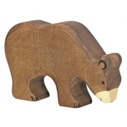 Ours brun mangeant en bois Holztiger