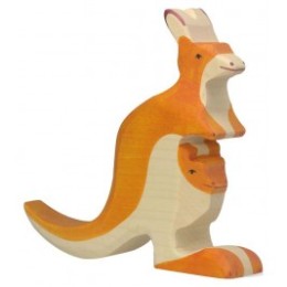 Kangourou avec petit en bois Holztiger
