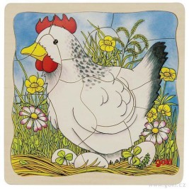 Puzzle à couches en bois La poule par Goki