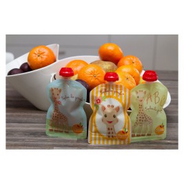 Lot de 3 gourdes réutilisables Squiz sophie la girafe + 1 embout